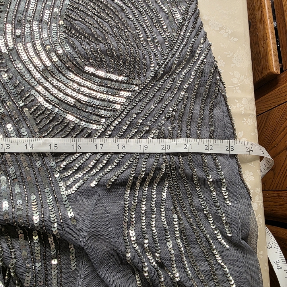 Adrianna Papell Art Deco Sequin Gown Silver Grey Prom Formal Size 16 - Picture 11 of 14